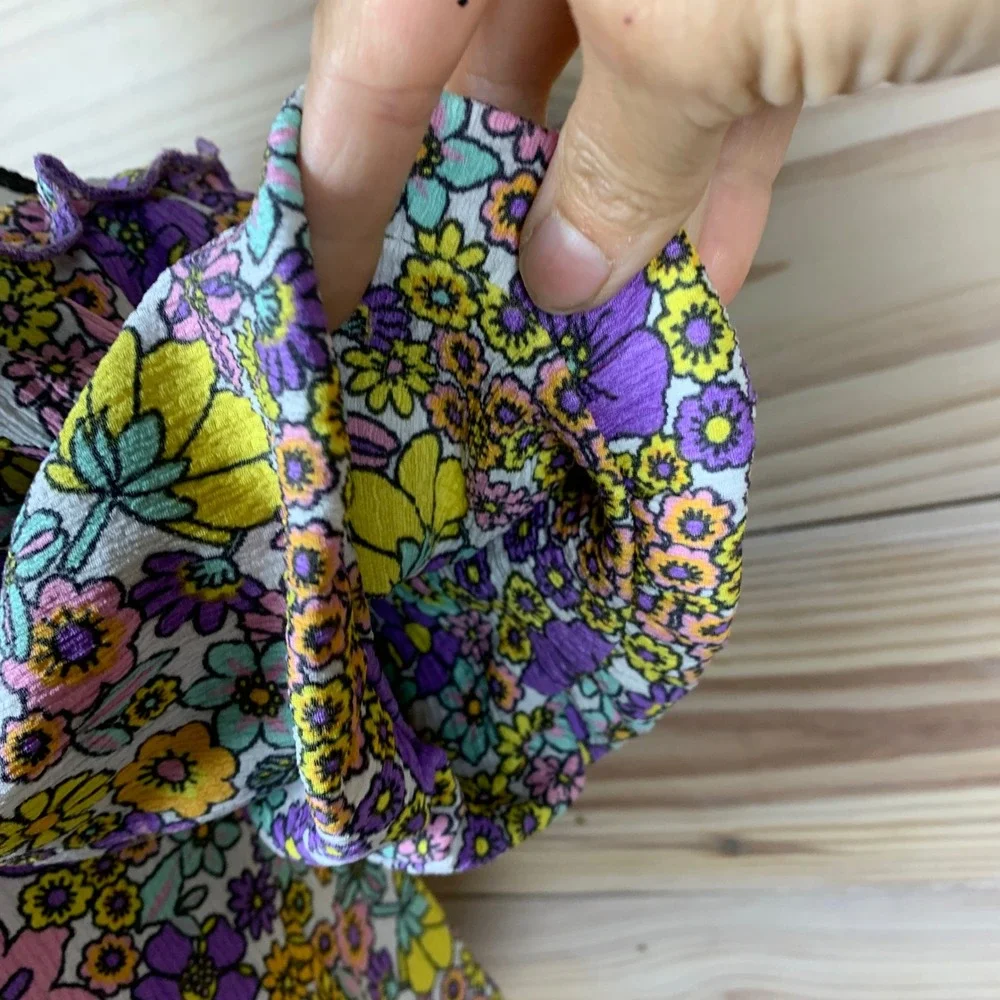 DeFacto Blouse Girl 13-14Y Flower Power Floral Cold Shoulder Crinkle Puff Sleeve